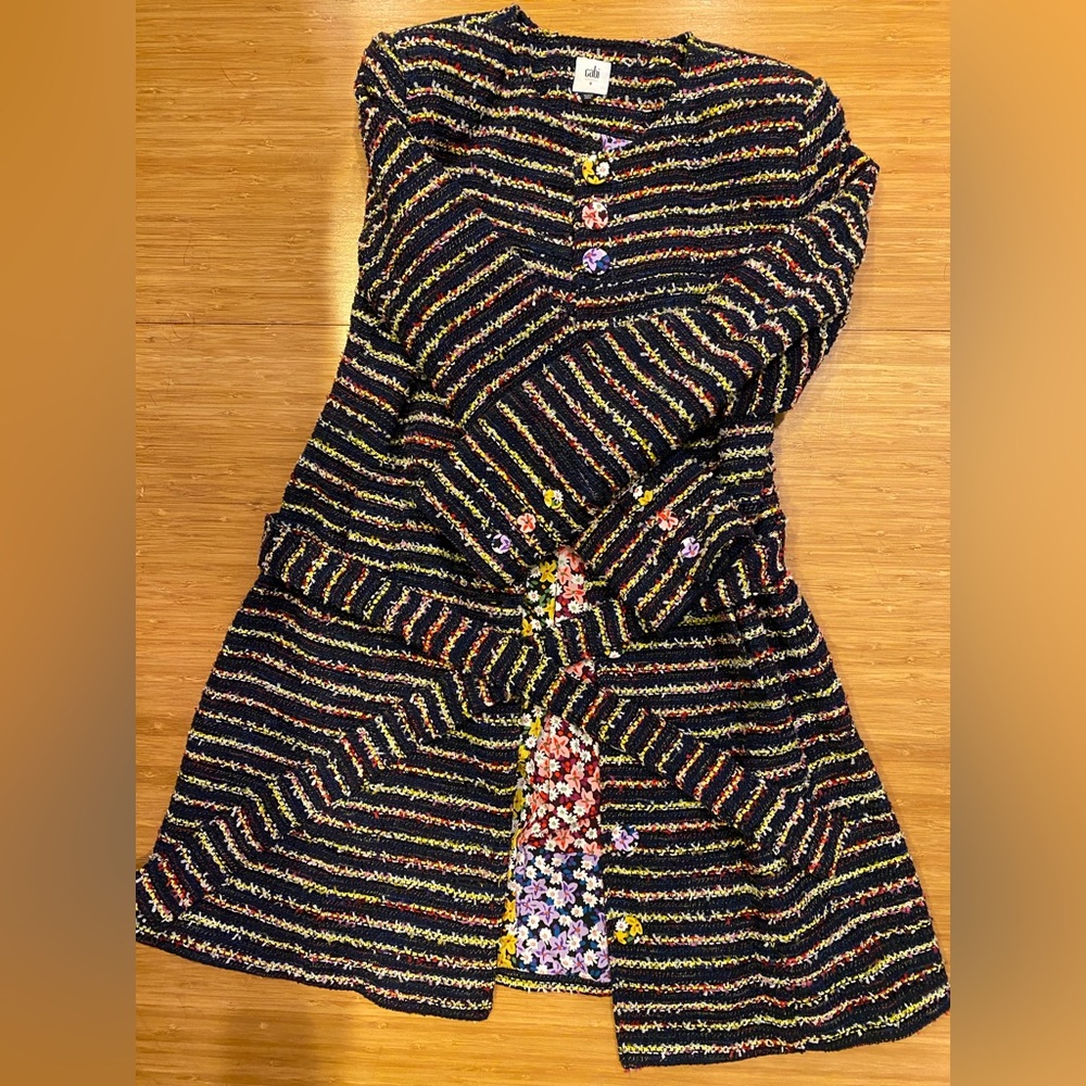 Cabi Navy Headline Topper Striped Coat